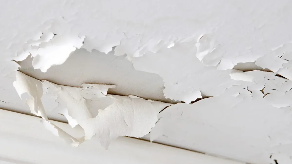 Peinture écaillée sur un mur intérieur