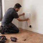 Positioning a device on an internal wall