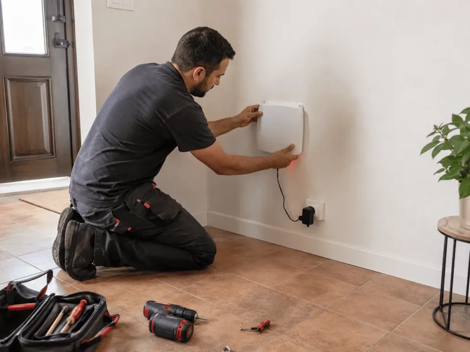 Positioning a device on an internal wall